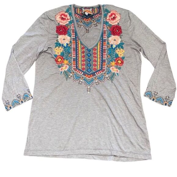 Johnny Was Embroidered 3/4 Sleeve Blouse Top - Picture 1 of 7